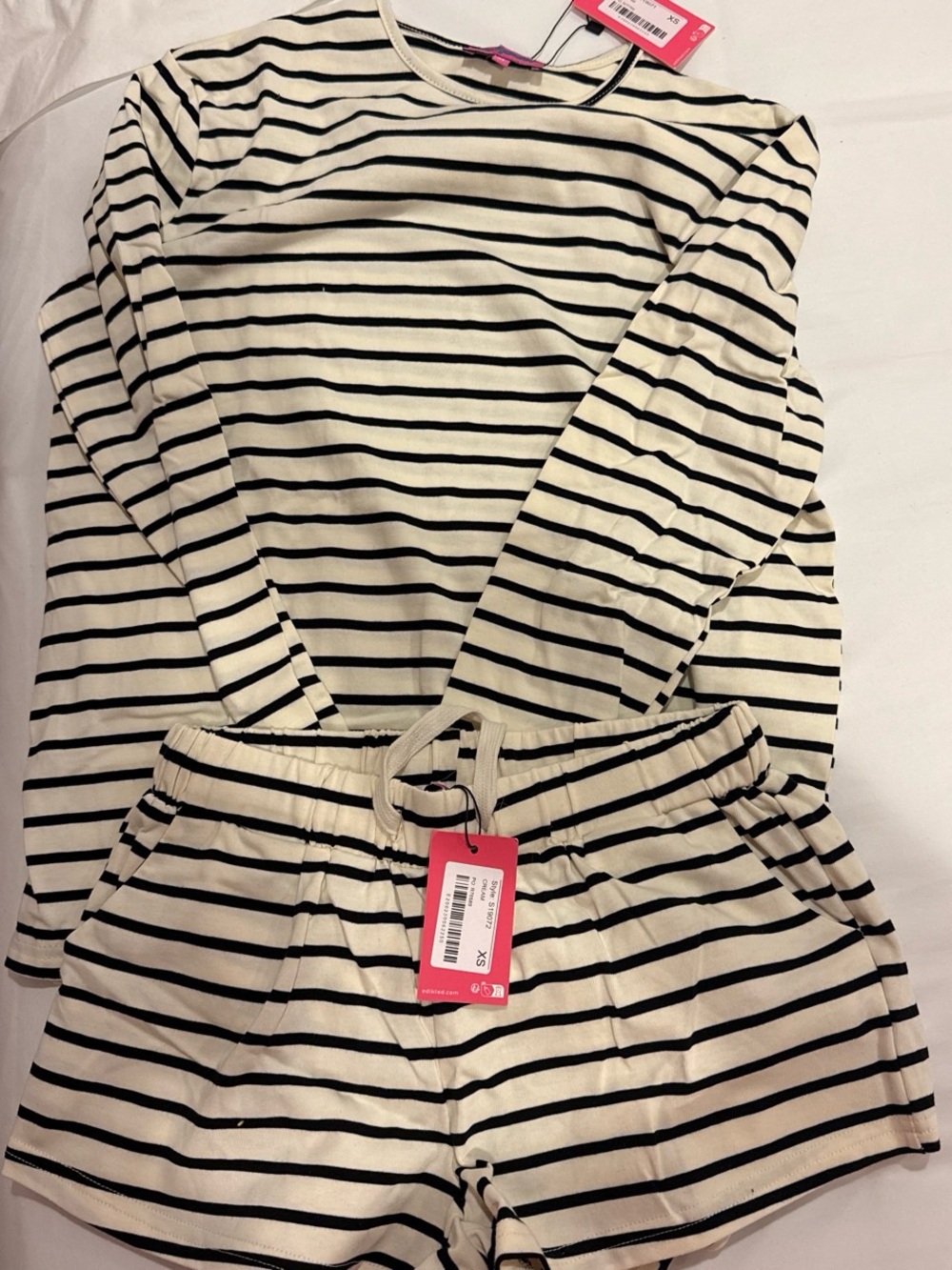 Edikted Black & Cream Striped Long Sleeve Top and Shorts Set